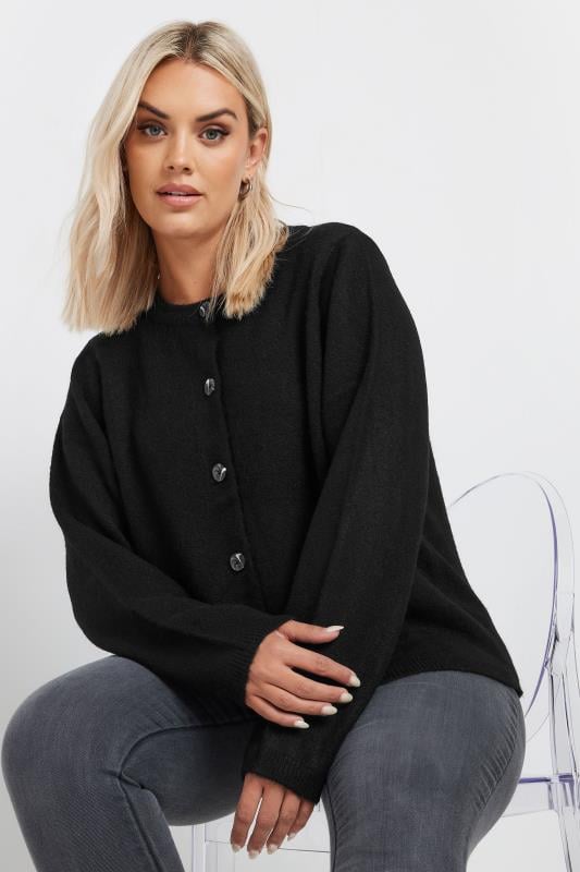 evans YOURS Curve Black Button Through Cardigan