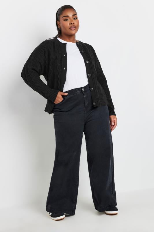 Evans YOURS Curve Black Cable Knit Cardigan