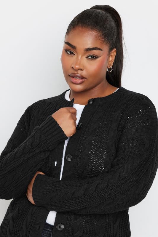 Evans YOURS Curve Black Cable Knit Cardigan