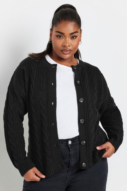 evans YOURS Curve Black Cable Knit Cardigan