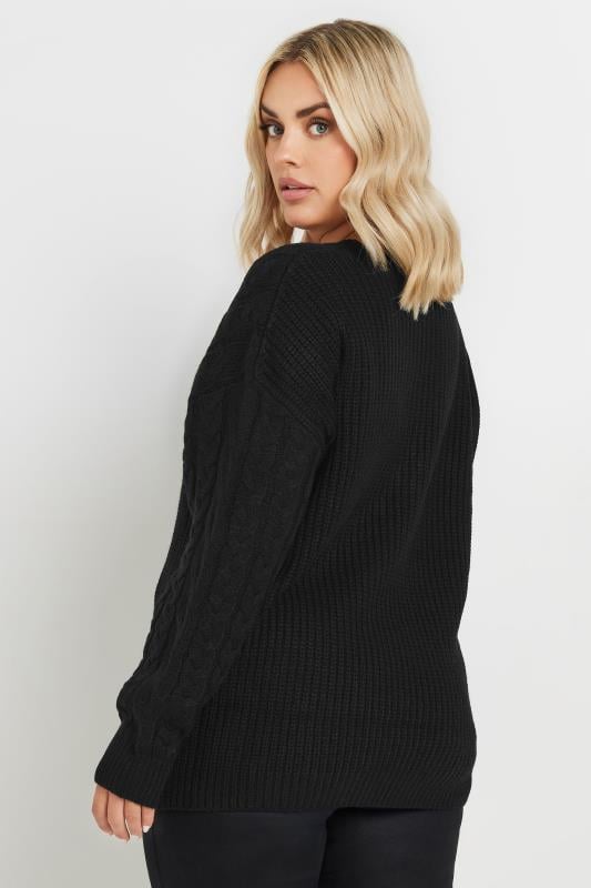 Evans YOURS Curve Black Cable Knit Cut Out Jumper
