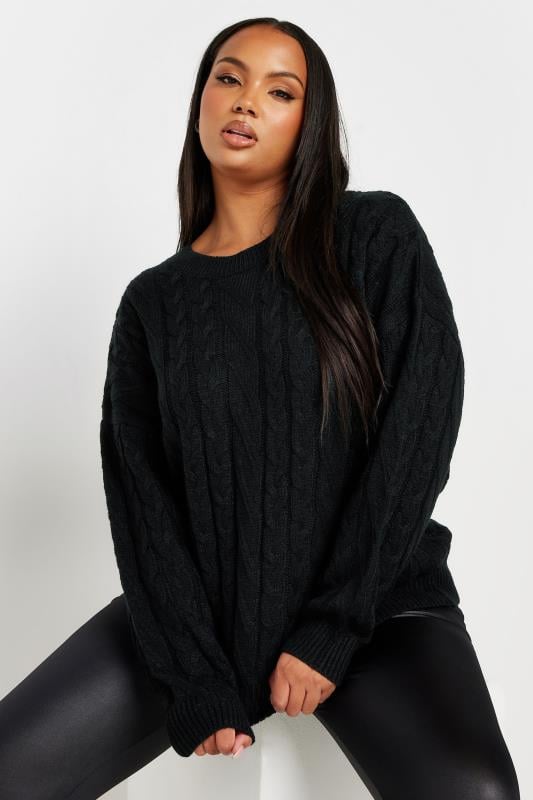 Evans YOURS Curve Black Cable Knit Jumper