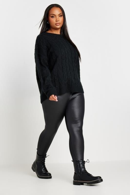 Evans YOURS Curve Black Cable Knit Jumper