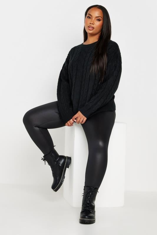 Evans YOURS Curve Black Cable Knit Jumper