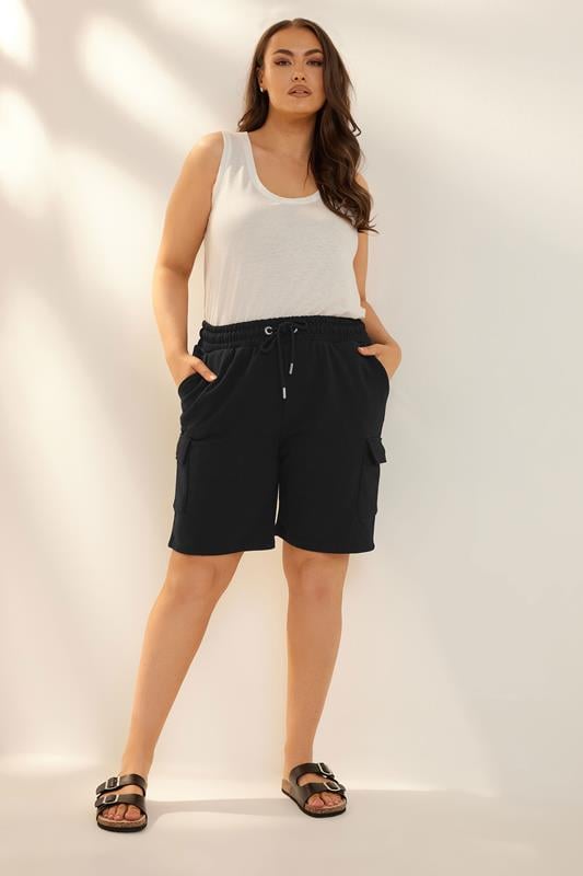 Evans YOURS Curve Black Cargo Jogger Short