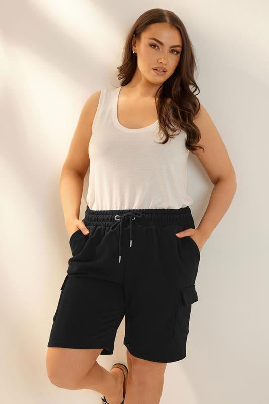 evans YOURS Curve Black Cargo Jogger Short