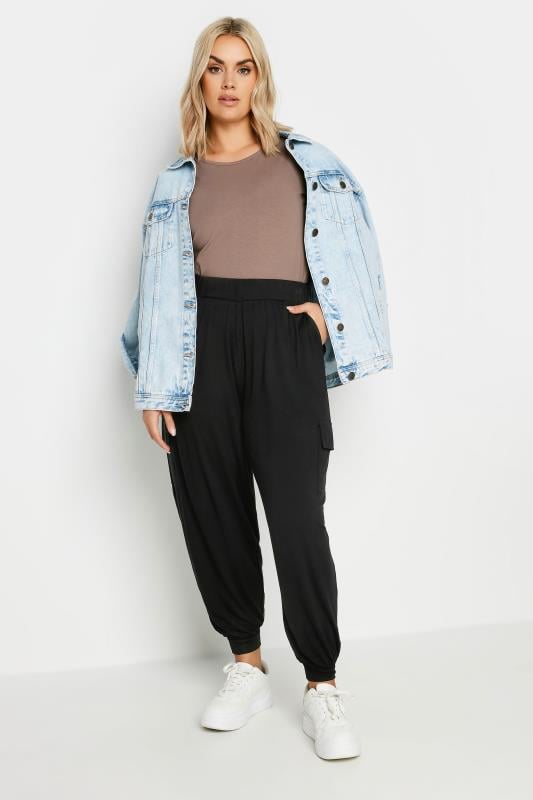 Evans YOURS Curve Black Cargo Pocket Harem Joggers