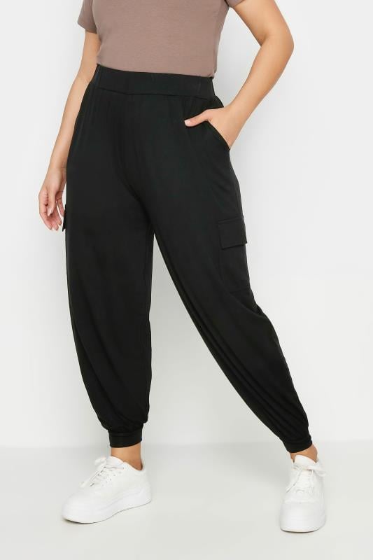 evans YOURS Curve Black Cargo Pocket Harem Joggers