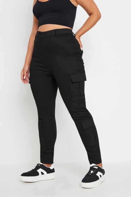 evans YOURS Curve Black Cargo Pocket Jeggings