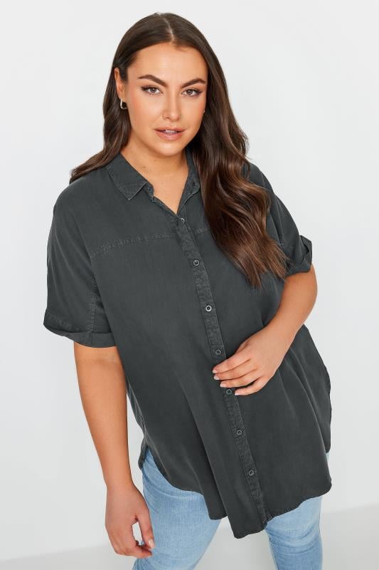 evans YOURS Curve Black Chambray Shirt