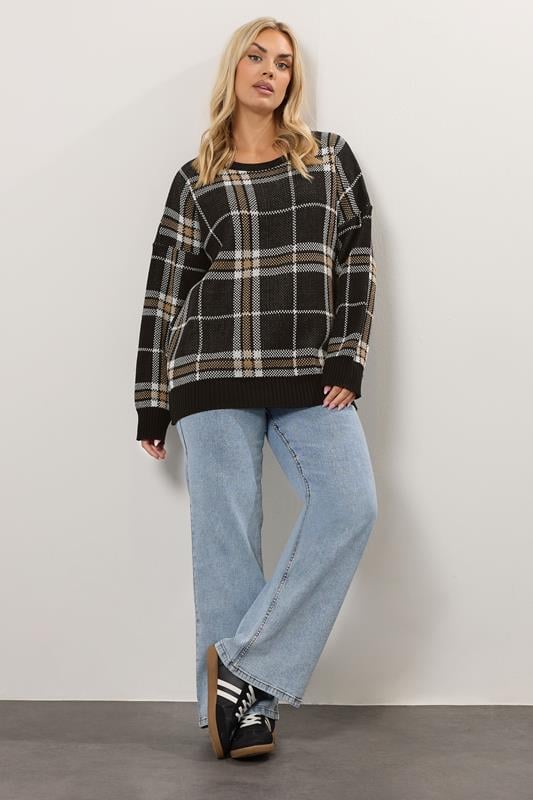Evans YOURS Curve Black Check Knitted Jumper
