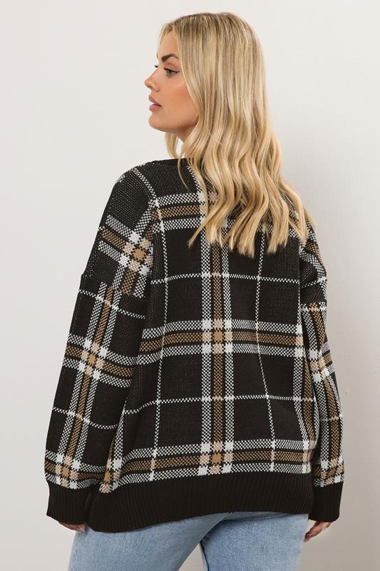 Evans YOURS Curve Black Check Knitted Jumper
