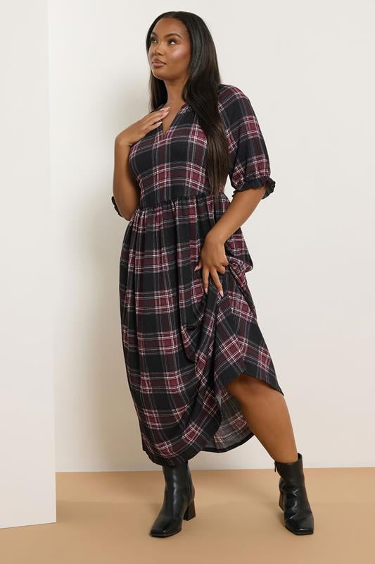 Evans YOURS Curve Black Check Notch Neck Dress