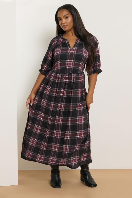 evans YOURS Curve Black Check Notch Neck Dress