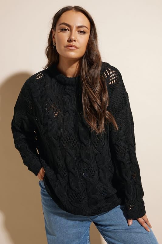 Evans YOURS Curve Black Chunky Cable Knit Jumper