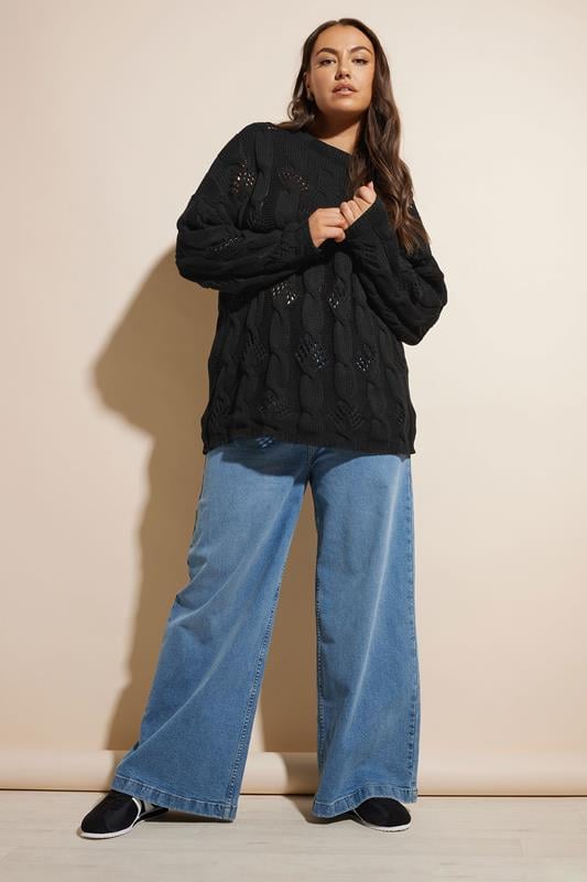 Evans YOURS Curve Black Chunky Cable Knit Jumper