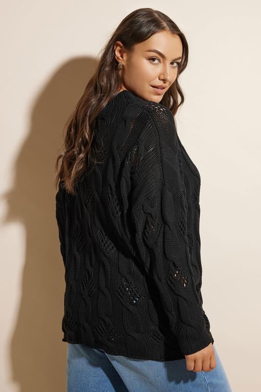 Evans YOURS Curve Black Chunky Cable Knit Jumper