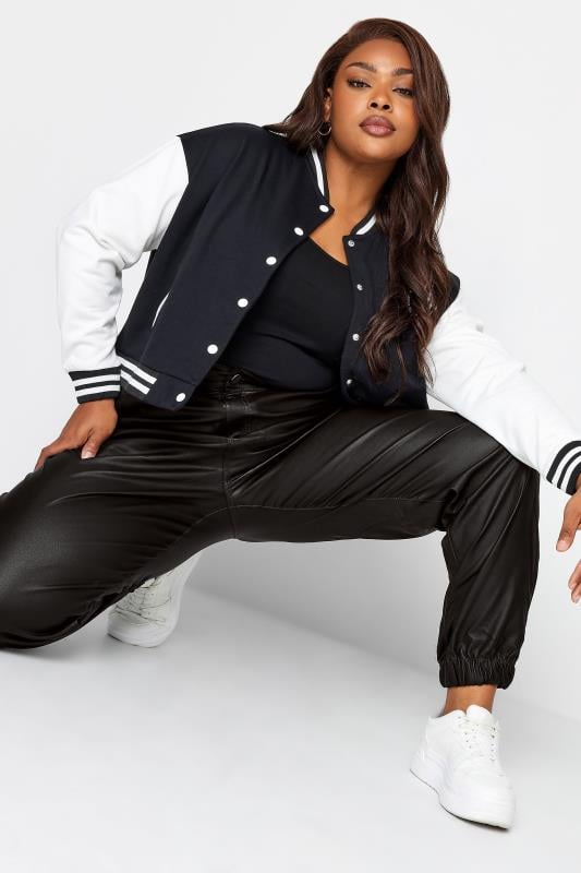 Evans YOURS Curve Black Coated Cargo Trousers