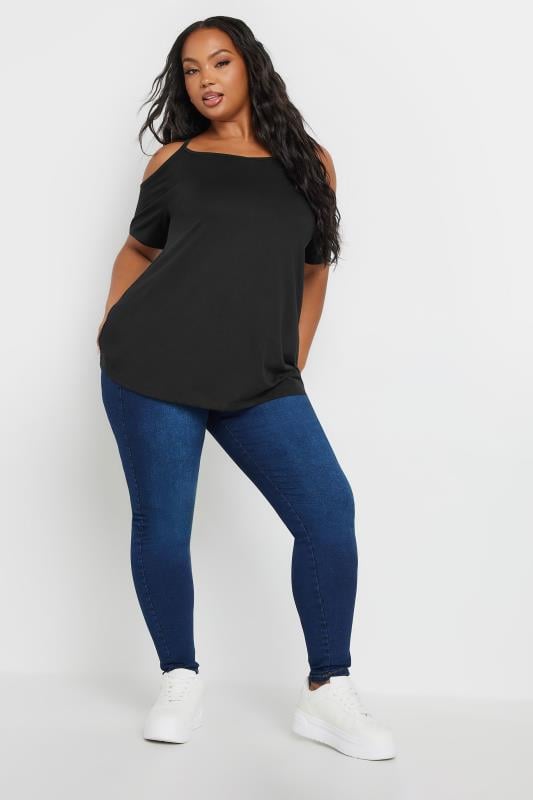 Evans YOURS Curve Black Cold Shoulder T-Shirt