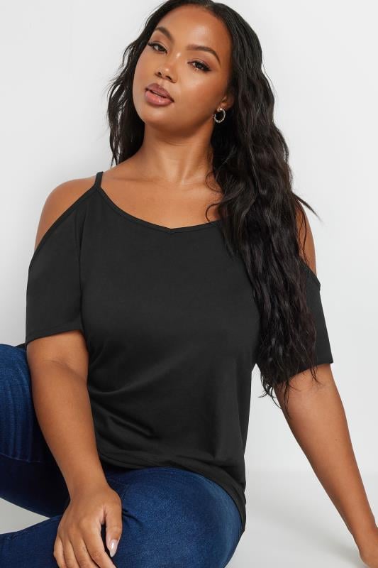 Evans YOURS Curve Black Cold Shoulder T-Shirt