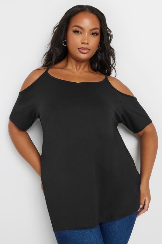 evans YOURS Curve Black Cold Shoulder T-Shirt