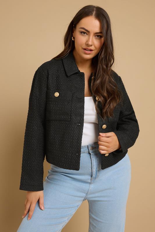 Evans YOURS Curve Black Collared Boucle Jacket