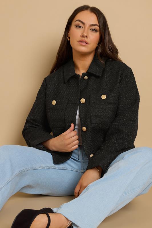 evans YOURS Curve Black Collared Boucle Jacket