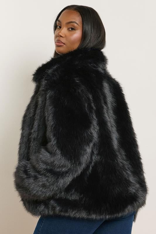 Evans YOURS Curve Black Collared Faux Fur Jacket