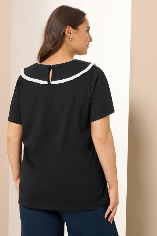 Evans YOURS Curve Black Contrast Frill Collar Top