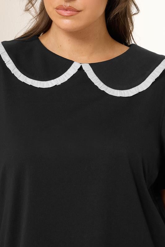 Evans YOURS Curve Black Contrast Frill Collar Top