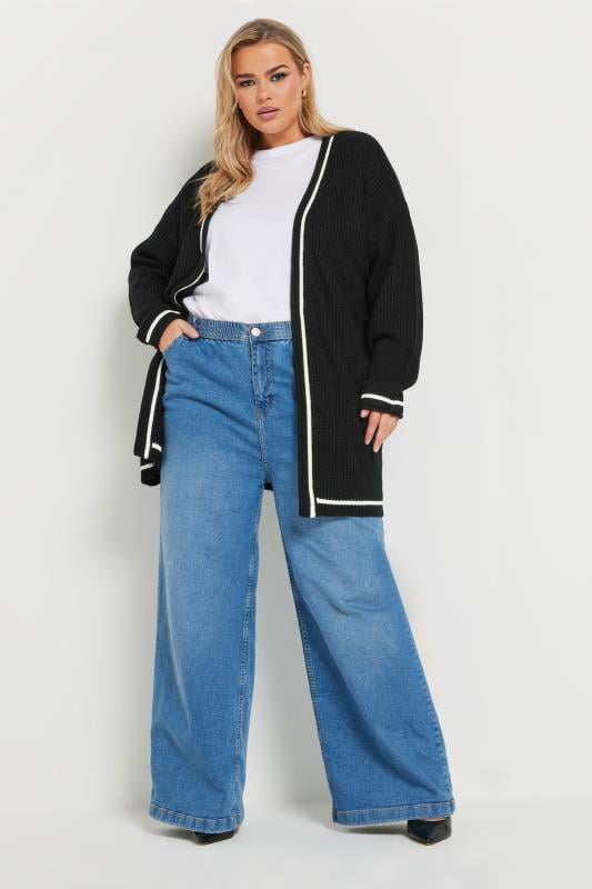 Evans YOURS Curve Black Contrast Knitted Cardigan