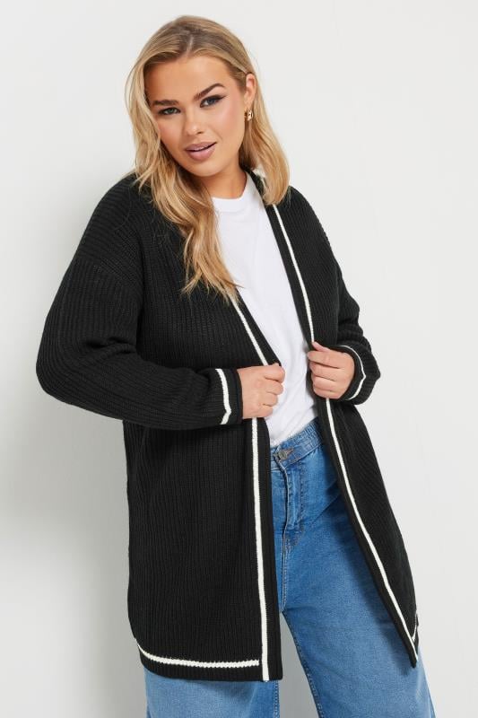 evans YOURS Curve Black Contrast Knitted Cardigan