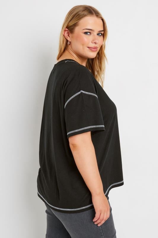 Evans YOURS Curve Black Contrast Stitch T-Shirt