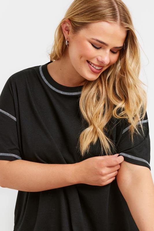 Evans YOURS Curve Black Contrast Stitch T-Shirt