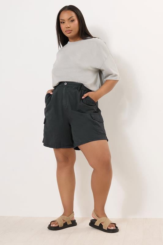 Evans YOURS Curve Black Cotton Cargo Shorts