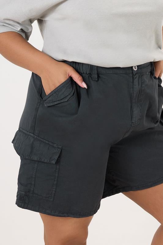 Evans YOURS Curve Black Cotton Cargo Shorts