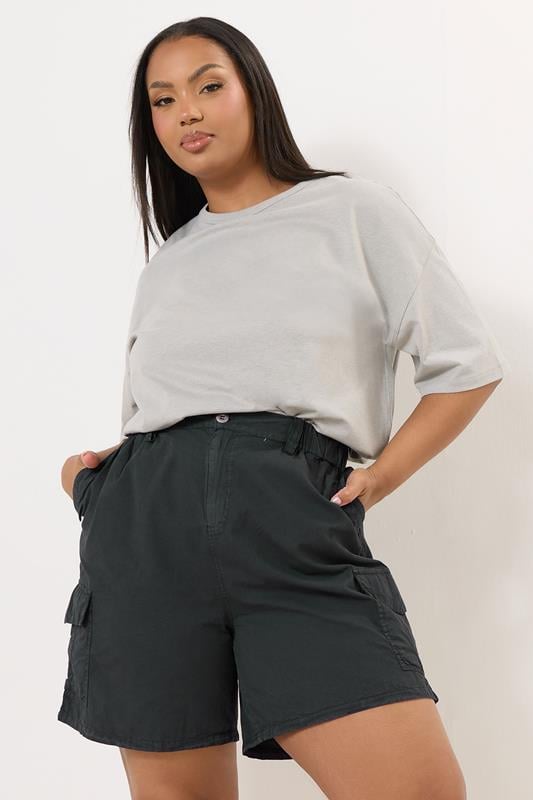 evans YOURS Curve Black Cotton Cargo Shorts