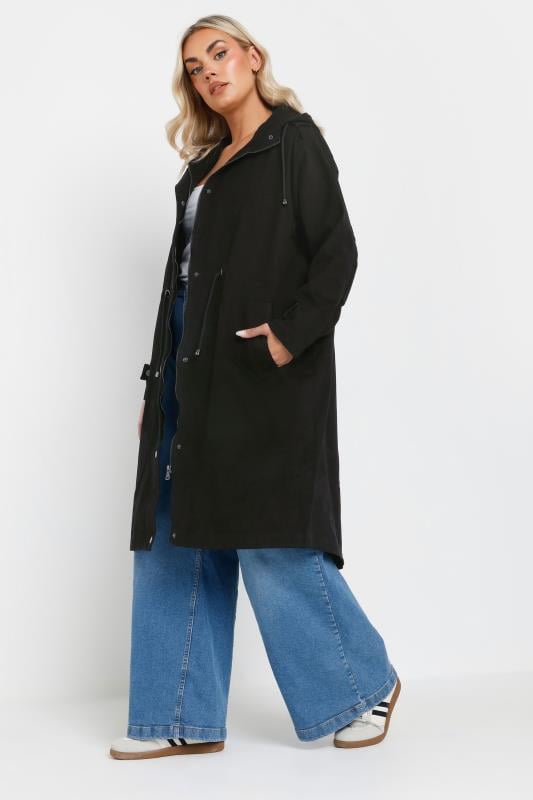 Evans YOURS Curve Black Cotton Longline Parka Coat