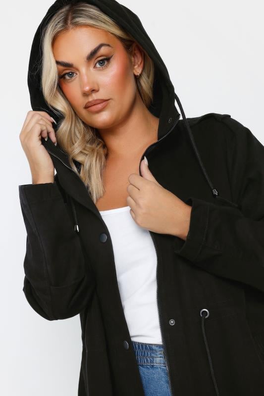 Evans YOURS Curve Black Cotton Longline Parka Coat