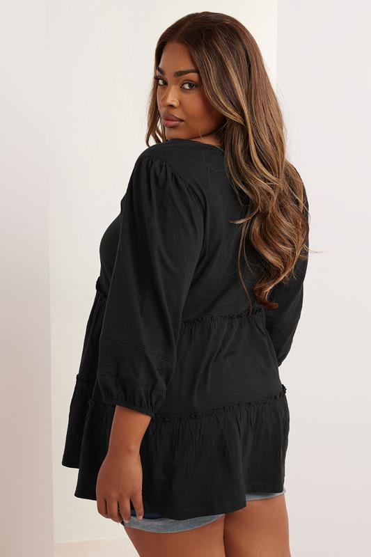 Evans YOURS Curve Black Cotton Tie Neck Top