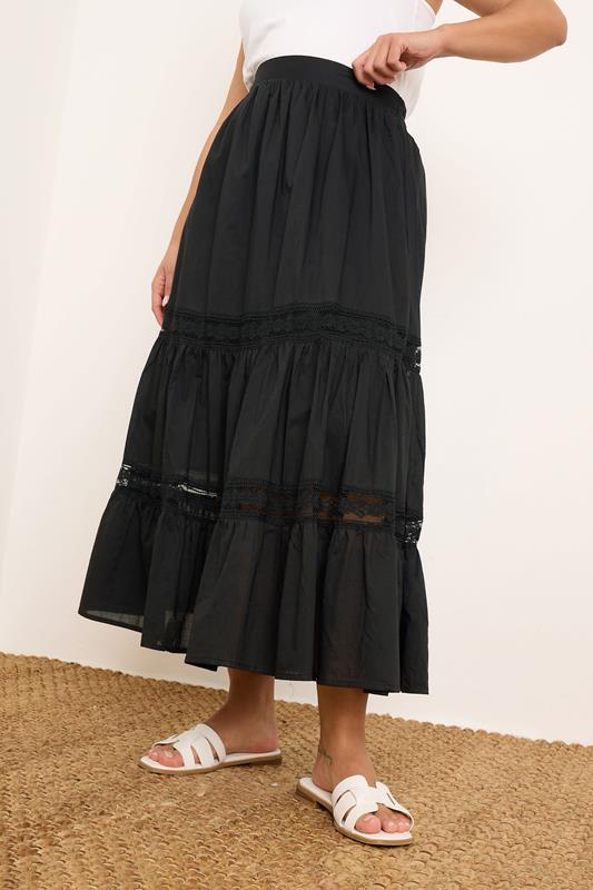 Evans YOURS Curve Black Cotton Tiered Maxi Skirt
