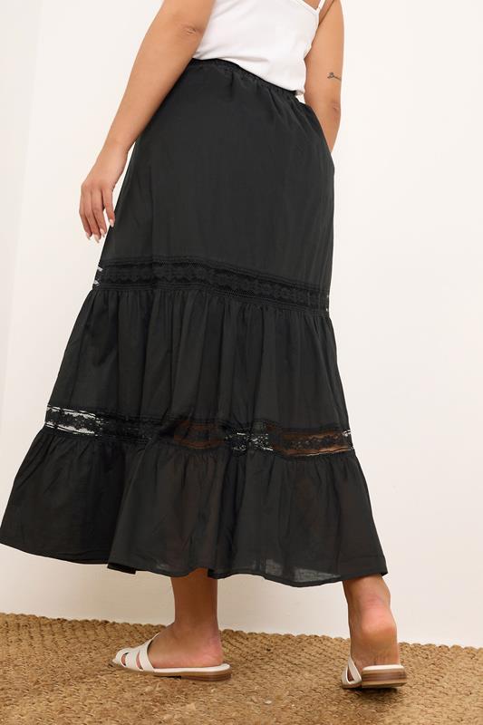 Evans YOURS Curve Black Cotton Tiered Maxi Skirt