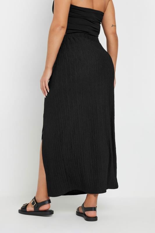 Evans YOURS Curve Black Crinkle Plisse Maxi Skirt