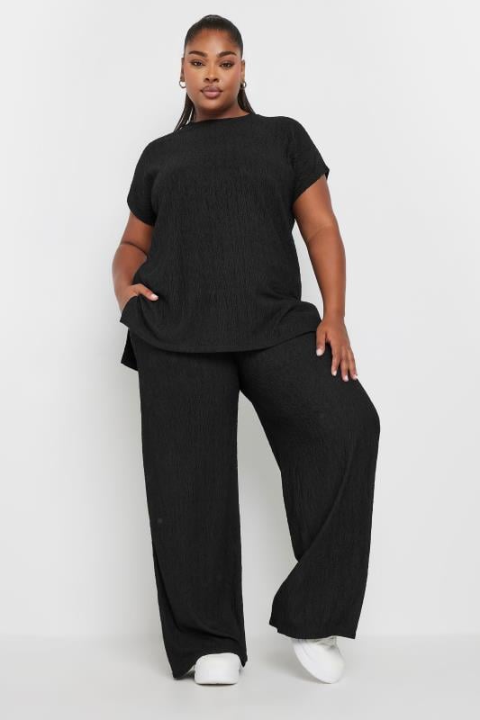 Evans YOURS Curve Black Crinkle Plisse T-Shirt