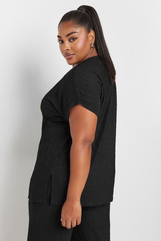 Evans YOURS Curve Black Crinkle Plisse T-Shirt