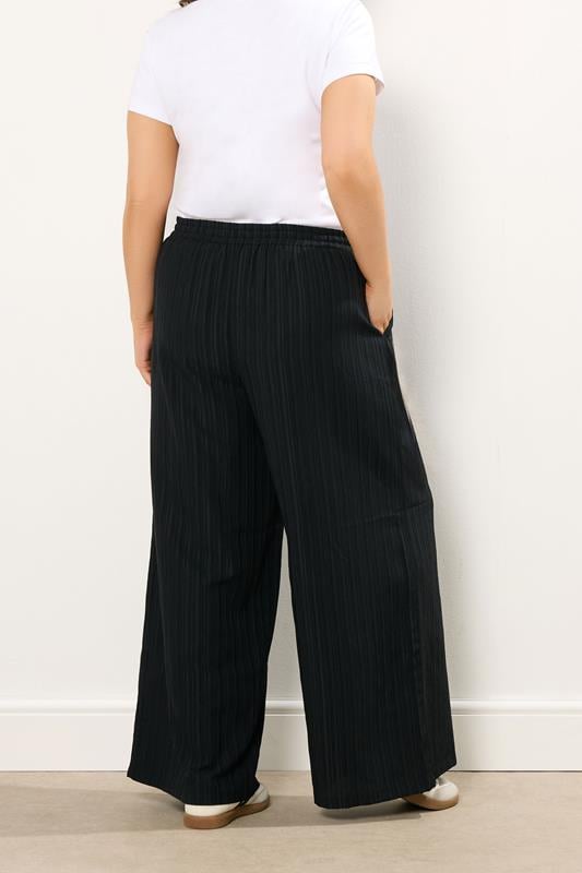 Evans YOURS Curve Black Crinkle Wide Leg Trousers