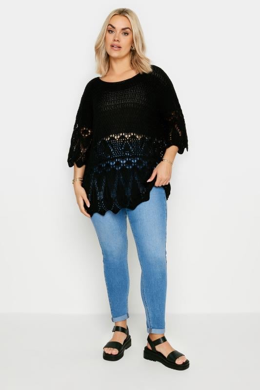Evans YOURS Curve Black Crochet Detail Jumper