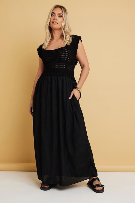 Evans YOURS Curve Black Crochet Detail Woven Dress