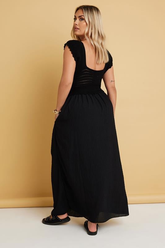 Evans YOURS Curve Black Crochet Detail Woven Dress