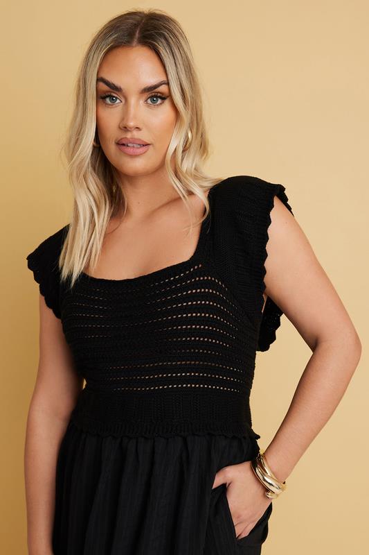 Evans YOURS Curve Black Crochet Detail Woven Dress